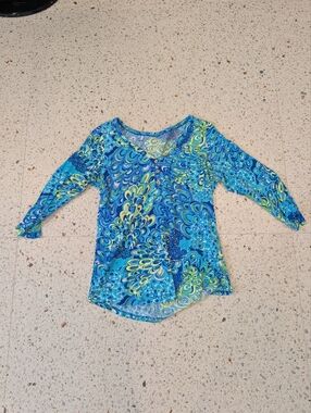 Lilly Pulitzer Blue & Green Long Sleeve Printed Top